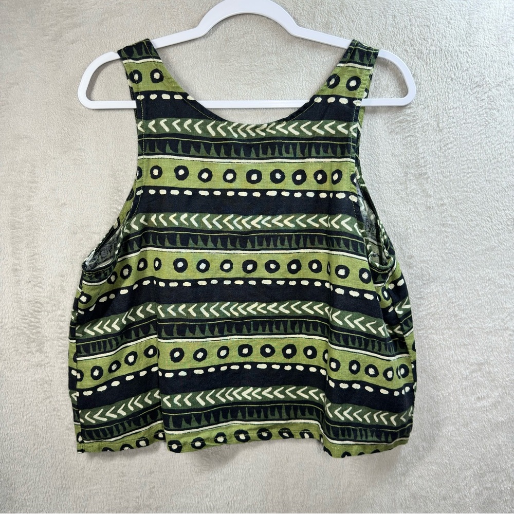 Tahari 100% Linen Boxy Fit‎ Tribal Print Cropped Tank Top Size XL Boho Festival - Picture 5 of 6
